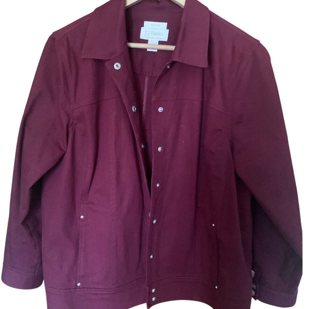 CJ Banks Burgundy Wine Stretch Snap Front Jacket Plus Size 1X Christopher Banks